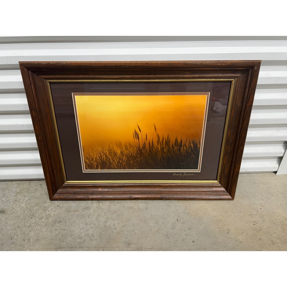 Beverly Guerson Framed Sunset Wheat Field Photo 24x18 Brown Gold Rustic Art